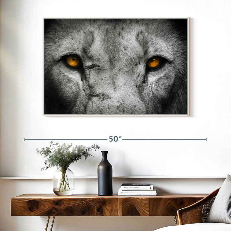 Pop aux yeux de lion, Cadre flottant blanc, 40 po x 27 po