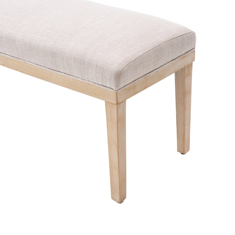 Entryway Upholstered Bench 52.8'' With Solid Wooden Legs, Natural Linen Shoe Bench Easy To Assemble, Ivory