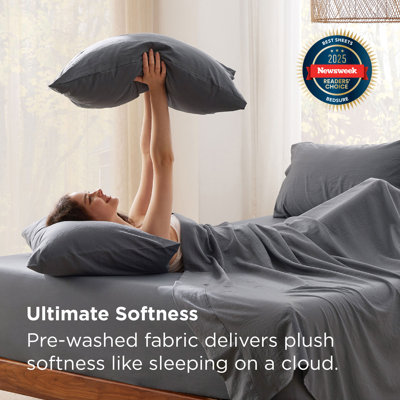 Bedsure Deep Pocket Twin Sheets - 4 Piece, Prewashed Ultra-Soft Twin Sheets Set, Fits Mattresses Up To 18 Inches Thick, Breathable & Secure Fit, Hotel Luxury Bedding, Grey