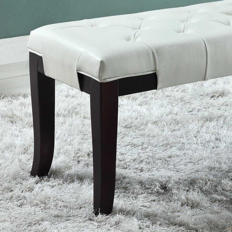 Banc capitonné Linon, similicuir, blanc