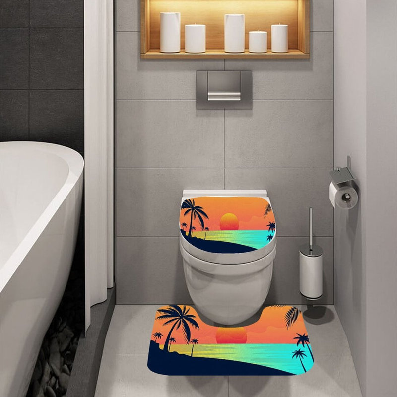 Ensemble de tapis pour salle de bain 2 pièces Orange Tropical Palm Sunset