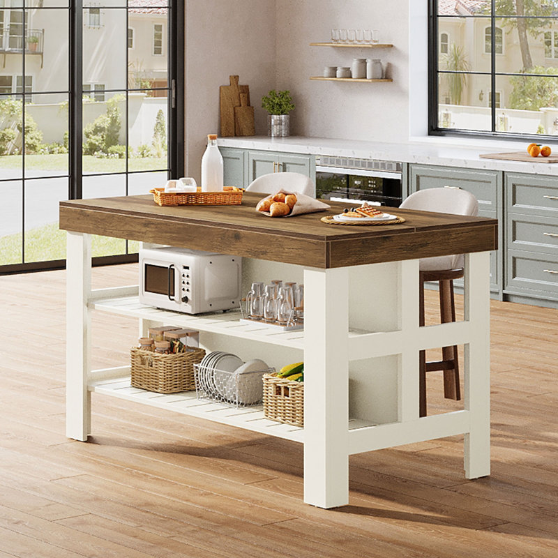 Wood Kitchen Island, White