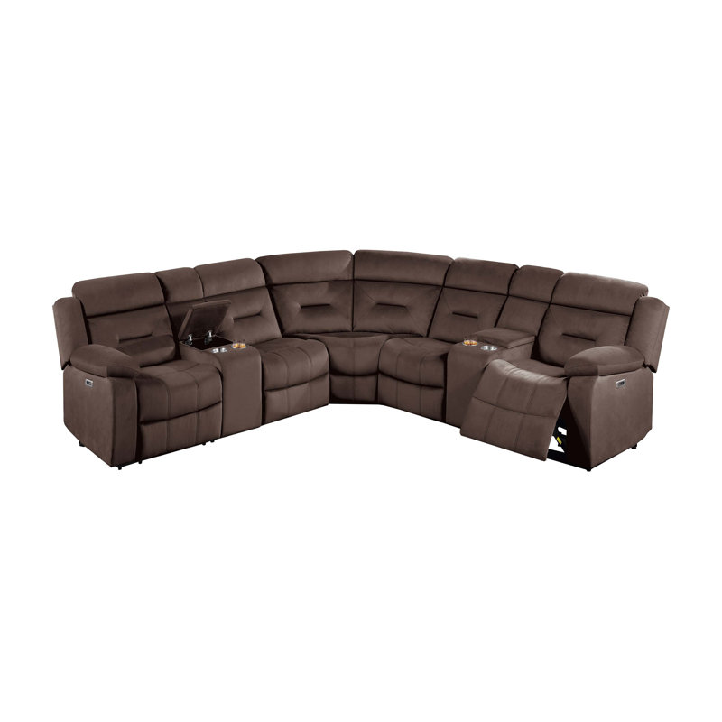 Ensemble de canapé modulaire inclinable électrique de style contemporain avec deux porte-gobelets Power Motion, Chocolat