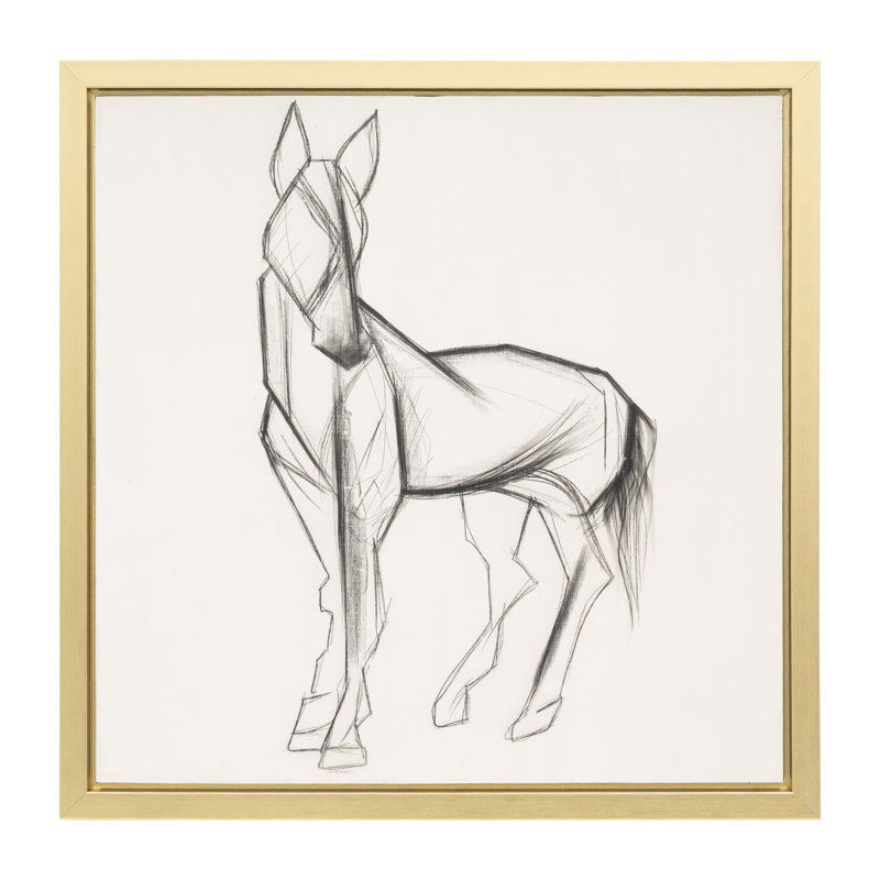 Croquis de cheval noir et blanc peint à la main, art mural élégant