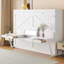 Grand lit escamotable mural avec rangement, armoire-lit pliable avec coiffeuse, miroir central et 2 tiroirs de rangement latéraux-1960758439