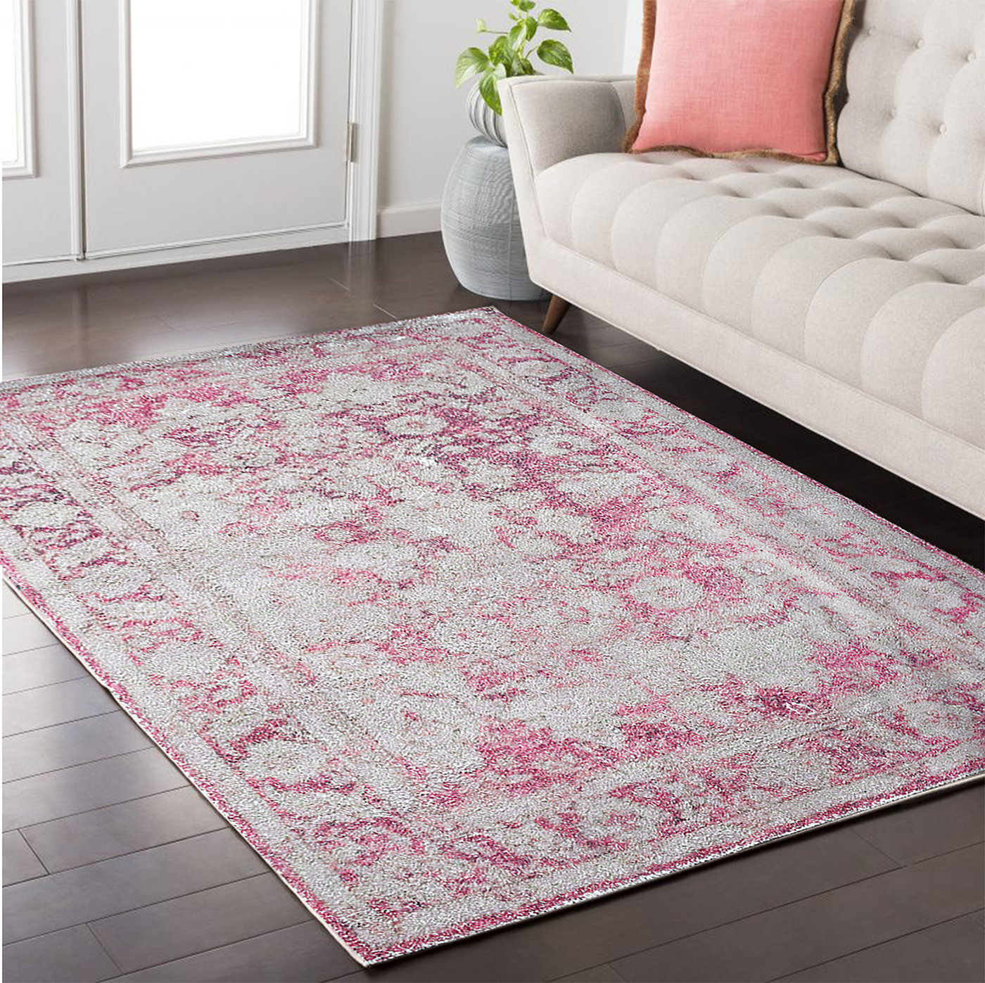 Bungalow Rose Floral Handwoven Flatweave Pink/Gray Area Rug | Wayfair
