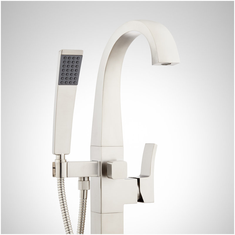Vilamonte Freestanding Tub Faucet with Hand Shower and Rough-In Valve Less Stops - Brushed Nickel, Brushed Nickel