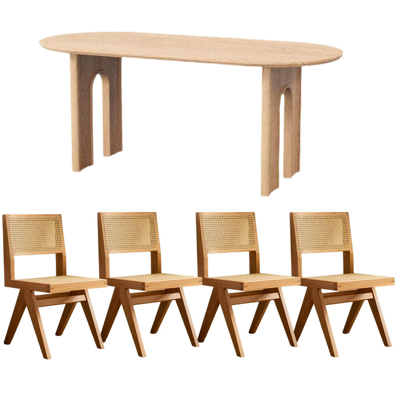 Solid Wood Top Double Pedestal Dining Set, 29.52"H x 62.99"L x 31.49"W, Table, 4 Chairs