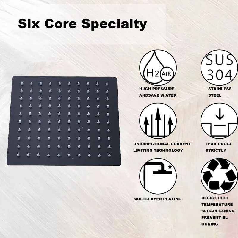 10" Square Stainless Steel Shower Head With 16" Extension Arm - Ultimate Waterfall Coverage, Matte Black
