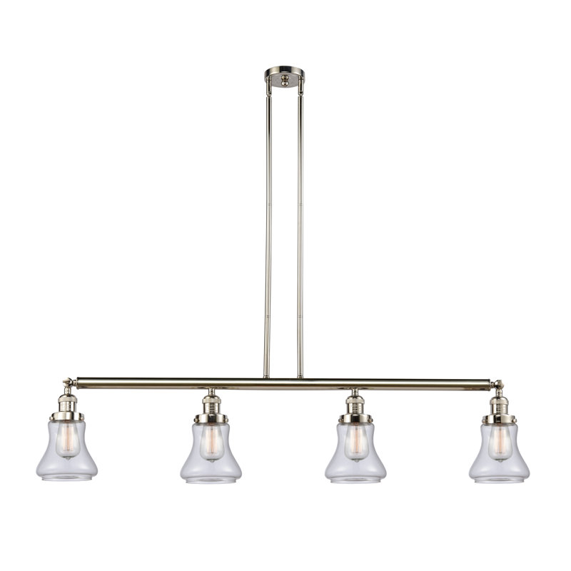 Luminaire suspendu pour îlot de cuisine 4 lumières Edda, Transparent, Nickel poli, Ampoule DEL 6 watts Vinage