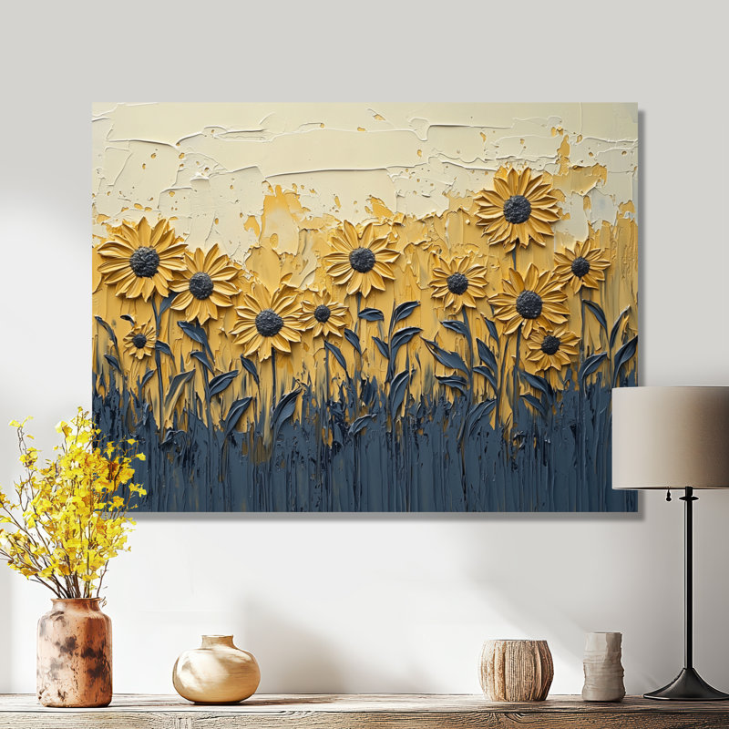 «Paint Effect On Golden Glow Sunflowers I» - art mural tournesols, H 30 po x l 40 po, Toile tendue, Ne s’applique pas