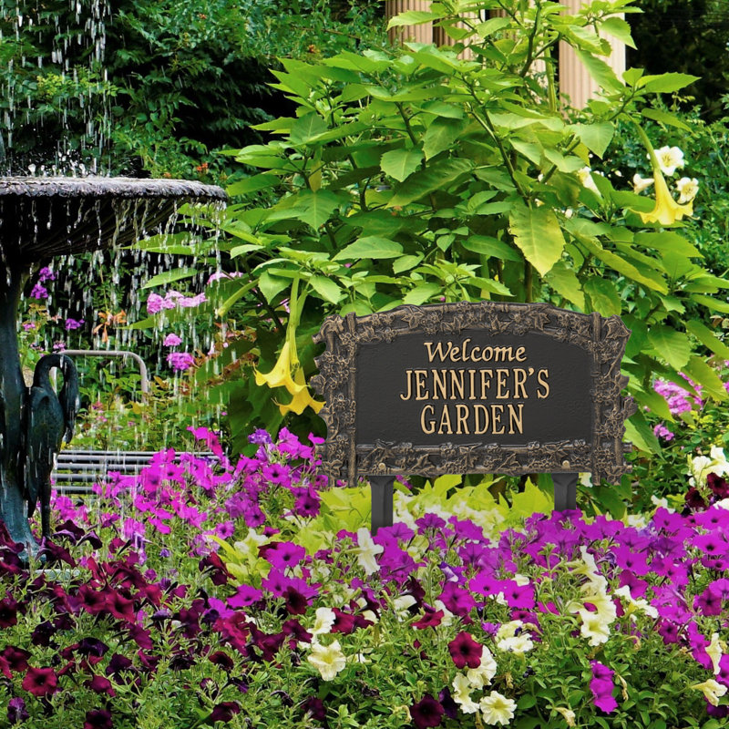 Enseigne de jardin personnalisée ivy treillis welcome, Noir / or