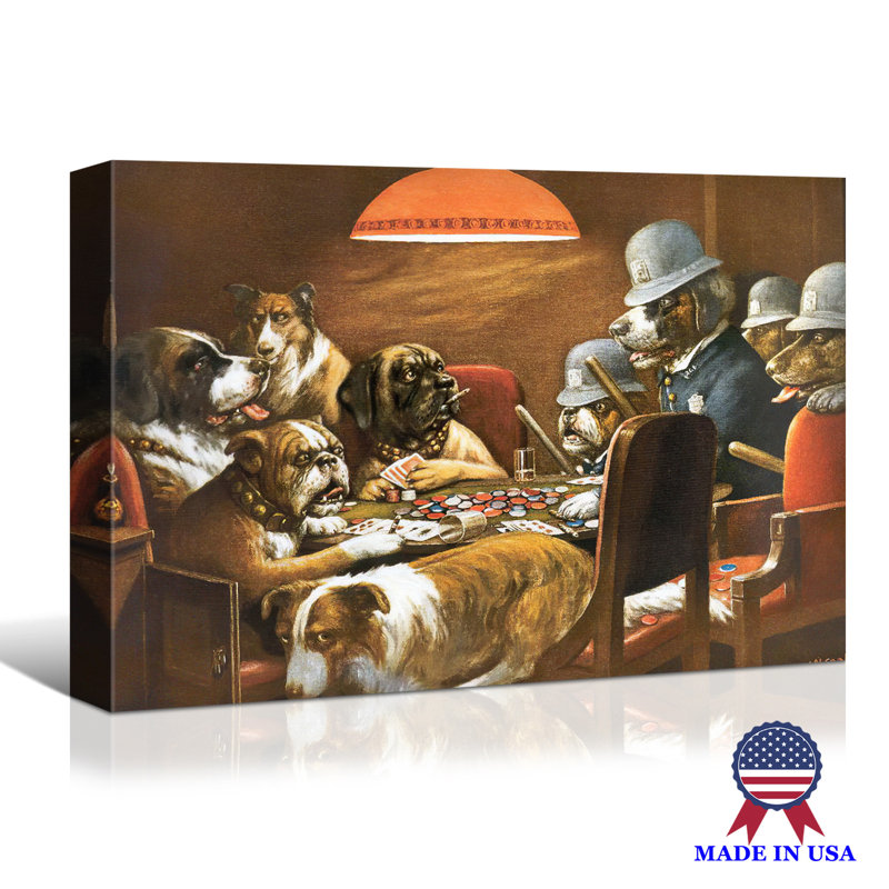 " Cute Dogs Playing Pokers " Painting Print, 32" H x 48" W x 1.5" D