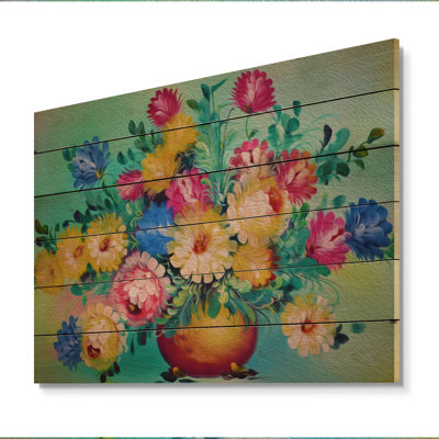 Nature morte avec un bouquet - Impression sur bois traditionnelle multicolore