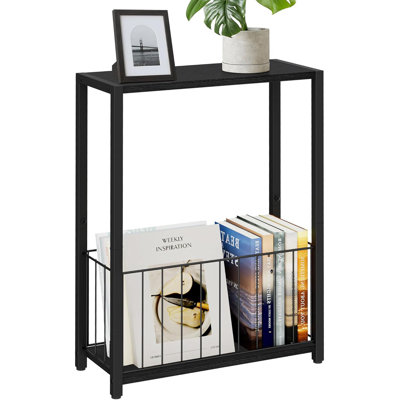 Side Table with Magazine Holder, Skinny End Table Perfect for Small Spaces