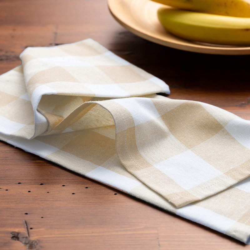 Cotton Plaid Tea Towel Kitchen Towel, Light Brown/White