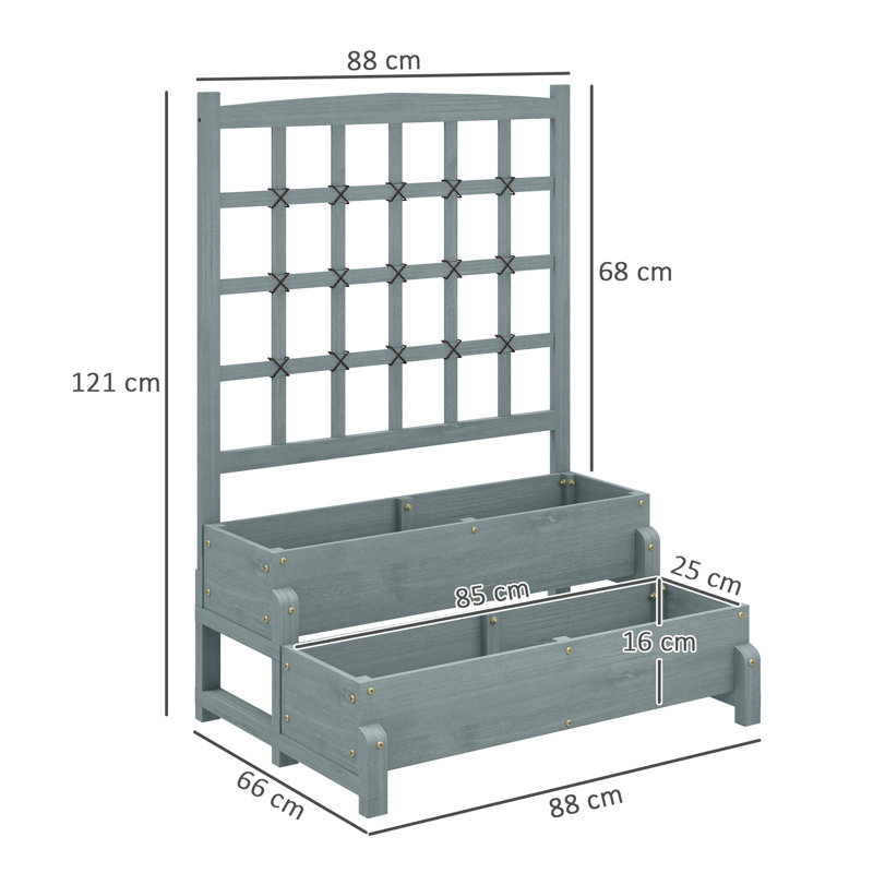 Raised Garden Bed with Trellis, Grey