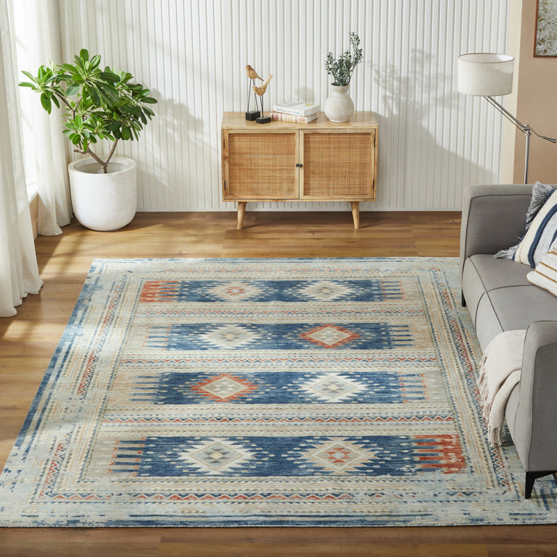 Sundance Mesa Canyon Ikat Blue Wool Hand Crafted Area Rug, Rectangle 9'9" x 12'6"