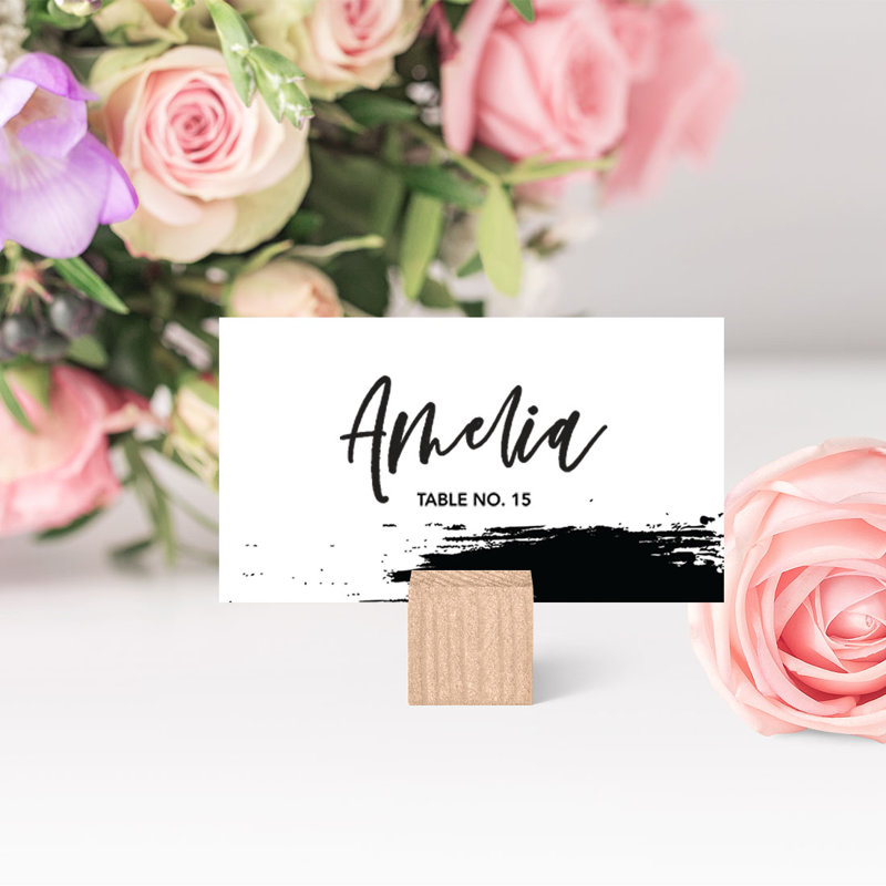 Cartes de lieu de mariage noires Brushstroke