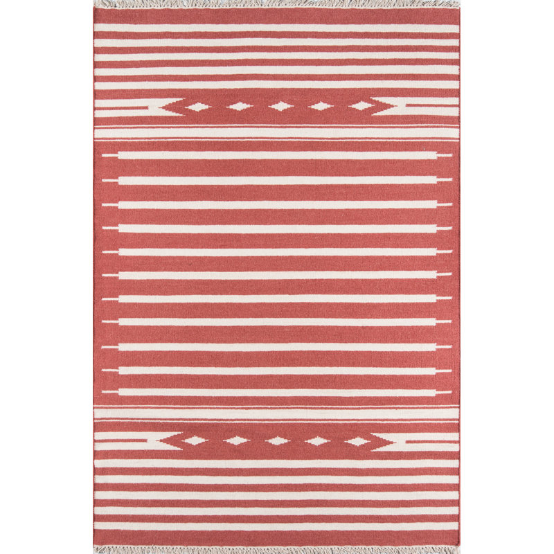 Thompson Wool Geometric Area Rug in Red, Rectangle 5' x 7'6"