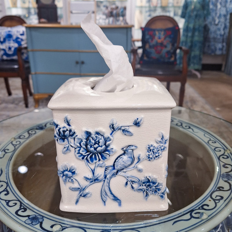 Couvre-boîte de papiers-mouchoirs, Bleu / blanc