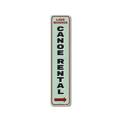 Canoe Rental Arrow Vertical Custom Aluminum Sign
