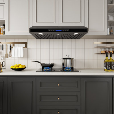 Hotte sous un meuble à conduit 36 pouces, 900 pi³ / min, 4 vitesses, télécommande en acier inoxydable noir et panneau tactile avec lumières DEL