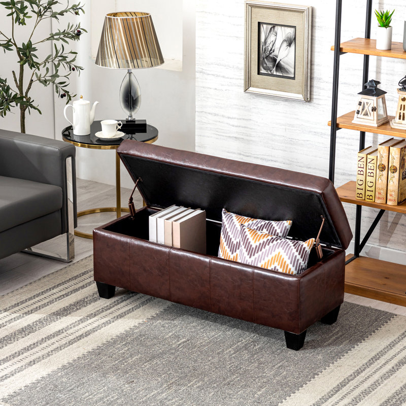 Carnet Faux Leather Upholstered Storage Bench, Espresso