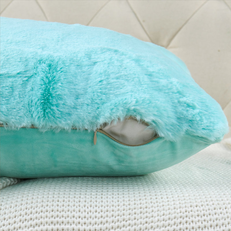 Housse de coussin lourd en fausse fourrure, H 26 pi x l 26 pi, Turquoise blanchi
