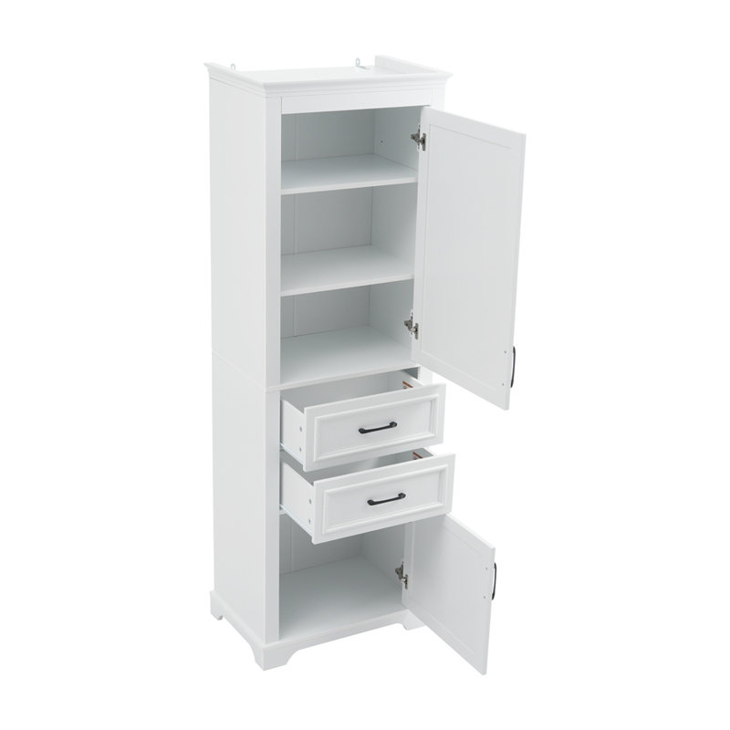 Tall Freestanding Bathroom Vanity With Damping-Hinge Doors And Drawers, Modern Elegant Design, Adjustable And Fixed Shelves For Efficient Storage