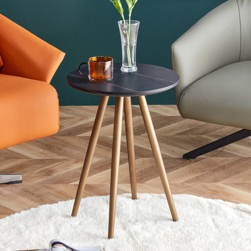 Table de bout et de bout en faux marbre noir Modern Modern, Or foncé, Noir, noir, noir, noir