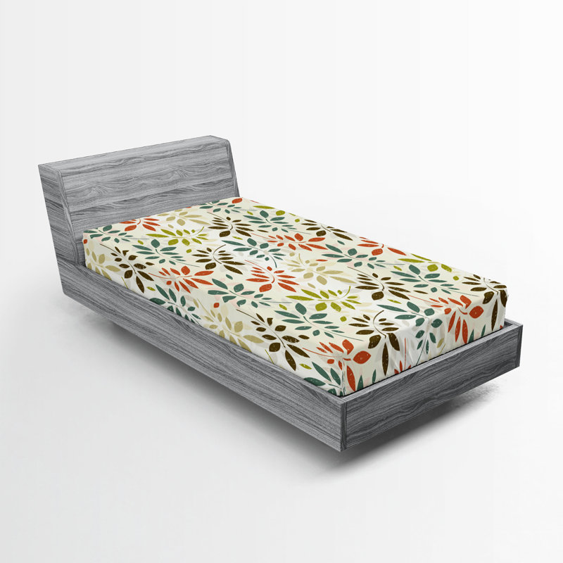 Drap-housse Ambesonne, paquet de 2, Beige / bleu sarcelle / floral vert, Drap-housse de taille simple