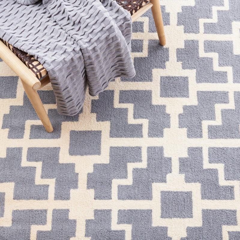 Tapis géométrique performance crocheté à la main Vannatter, Rectangle 3 pi 6 po x 5 pi 6 po