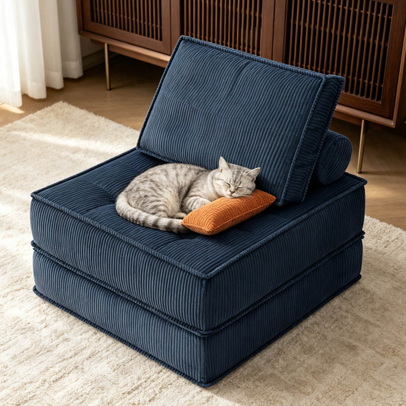 Canapé modulaire 66,9 po sans assemblage, fauteuil surdimensionné en velours côtelé avec mousse compressée, Blue