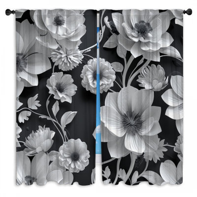 Rideaux de fenêtre à motif floral noir obscurcissant et obscurcissant - 2 panneaux