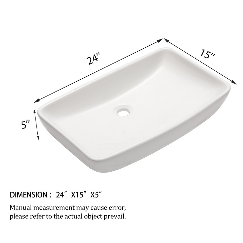 24"x15"Ceramic Rectangular Vessel Bathroom Sink