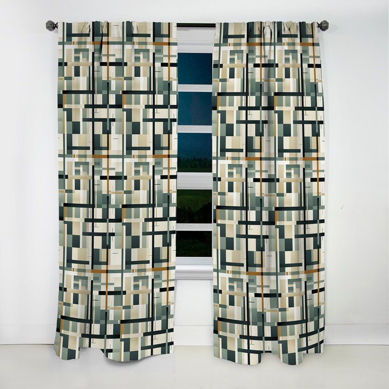 Rideaux occultants géométriques aux tons naturels gris et beige - 1 panneau, L 52 po x L 108 po