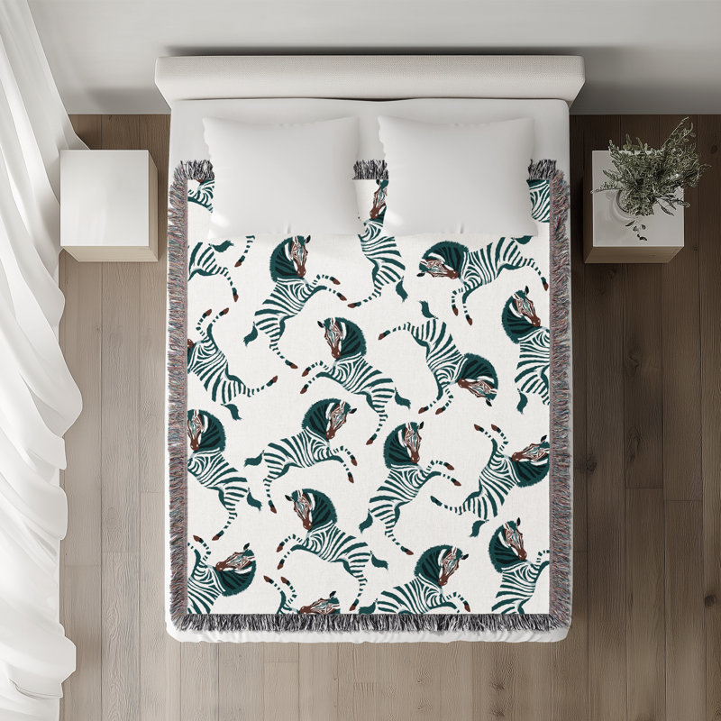 Jeté en mélange de coton Ciro Zebra, Sarcelle / blanc cassé, L 60 po x l 50 po