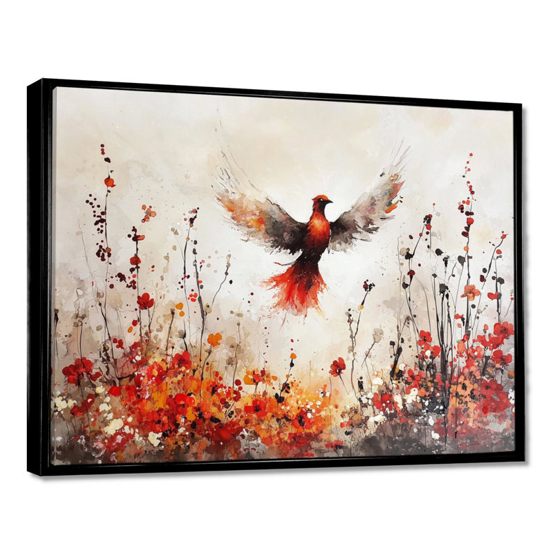 «Bird Phoenix Rising In Adversity», impression d'art mural Phoenix, Black, 12" H x 20" W, Floater Framed Print