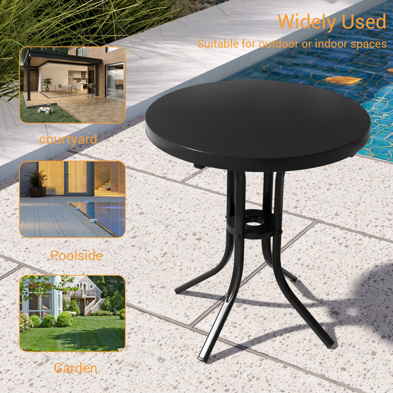 Round Outdoor Side Table , 16.9 " W 16.9 " D, Black