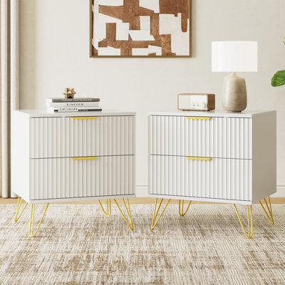 Fluted Nightstand With 2 Drawers