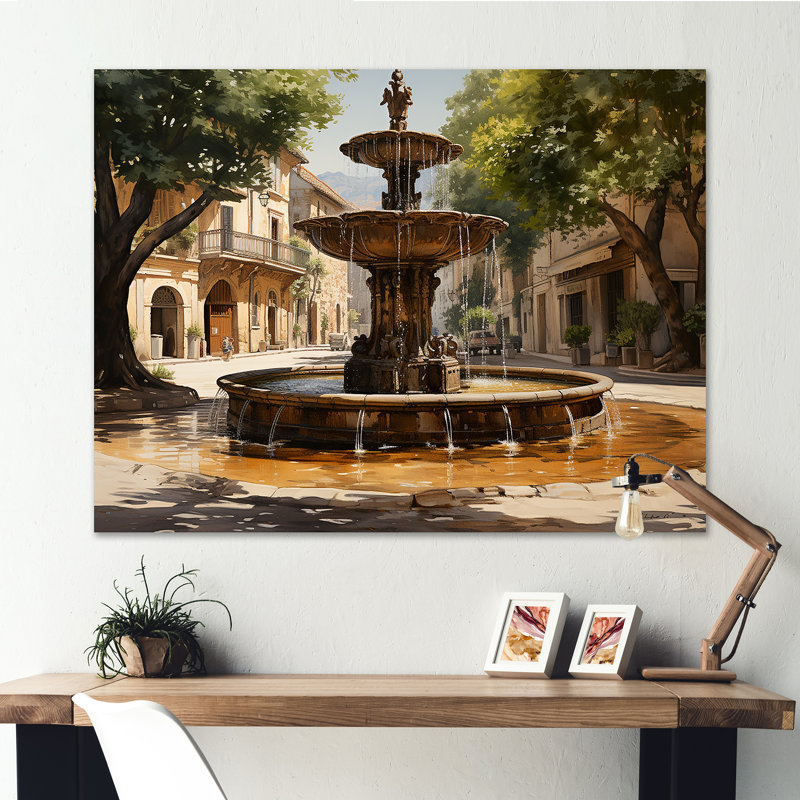Fontaine sur la côte d'azur I sur toile, Toile tendue, H 16 po x l 32 po x P 1 po