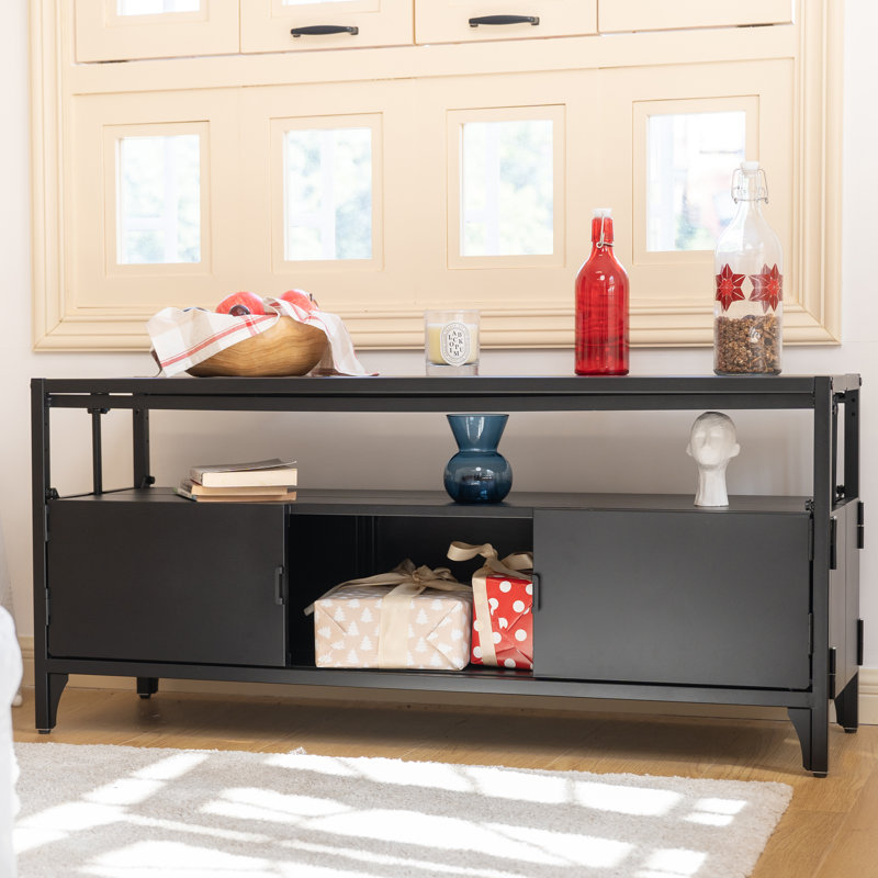 Meuble télé pliable en métal, Noir