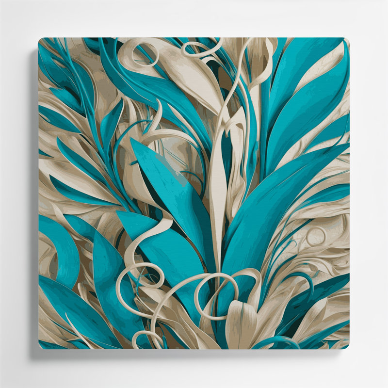 Abstrait floral bleu 69, art mural en métal, H 16 po x l 16 po