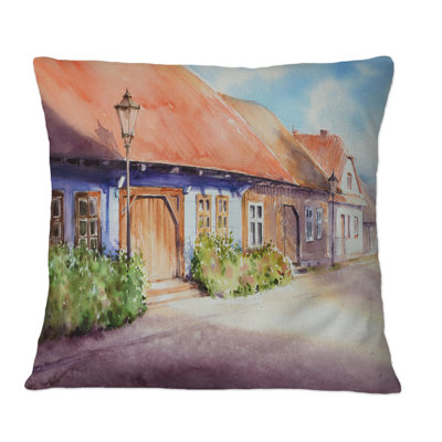 Old Wooden House In Polish Village - Country Printed Throw Pillow