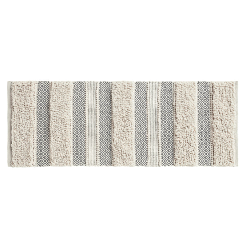 Asher Natural and Gray Cotton Blend Striped Bath Rug