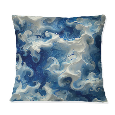 Bleu et blanc abstrait océan Fuild - coussin abstrait