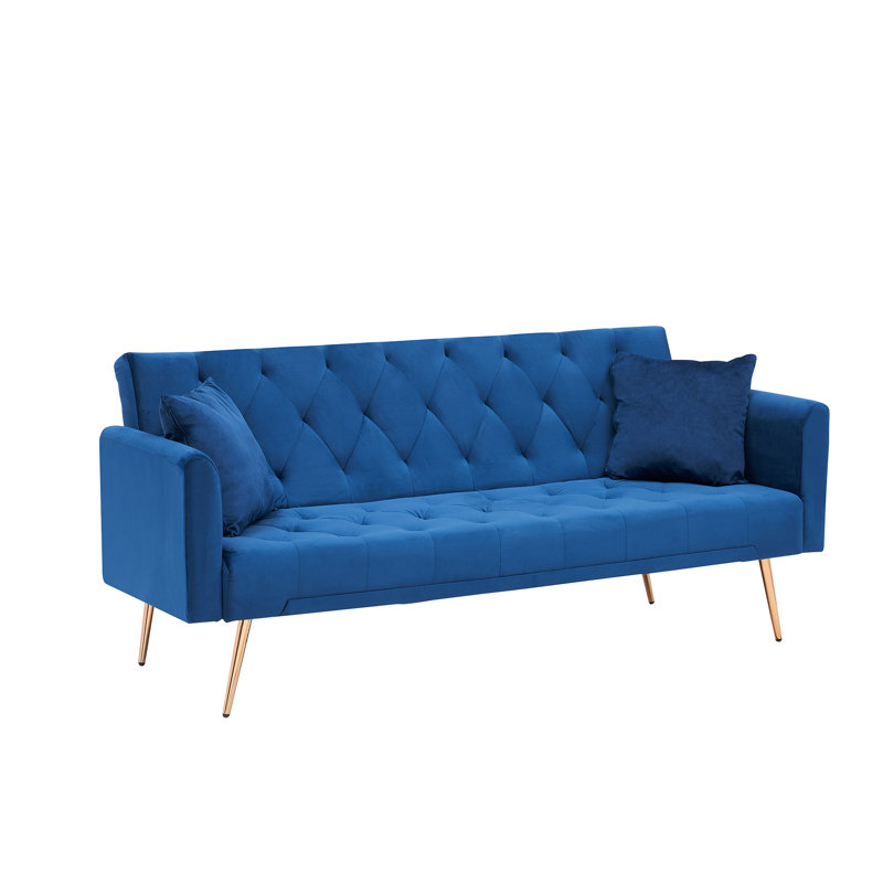 Canapé-lit en velours 71 po Glenston, Velours bleu