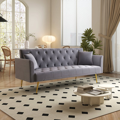 Convertible 72 Inch Foldable Sleeper Sofa With Tufted