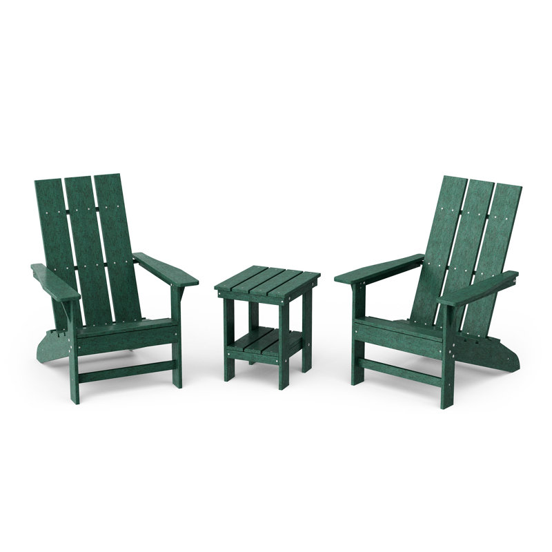 Avilez 3-Piece Modern Adirondack Set With Side Table, Turf Green